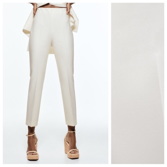 NWT. Zara Off-White Slightly Flared High-waisted Trousers. Size M. - Picture 1 of 10